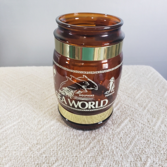 VINTAGE 1973 SIESTA WARE SOUVENIER SEA WORLD BROWN GLASS MUG WOOD HANDLE. - Picture 6 of 8